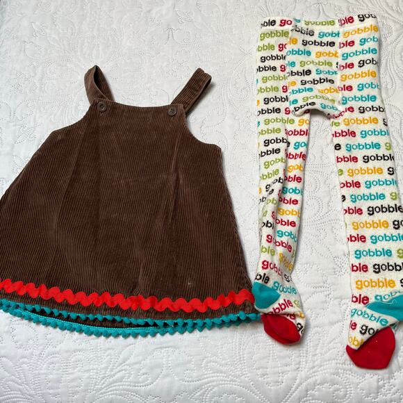 Mud Pie Turkey Corduroy Jumper and Thanksgiving Tights Size 12-18m - Picture 3 of 5